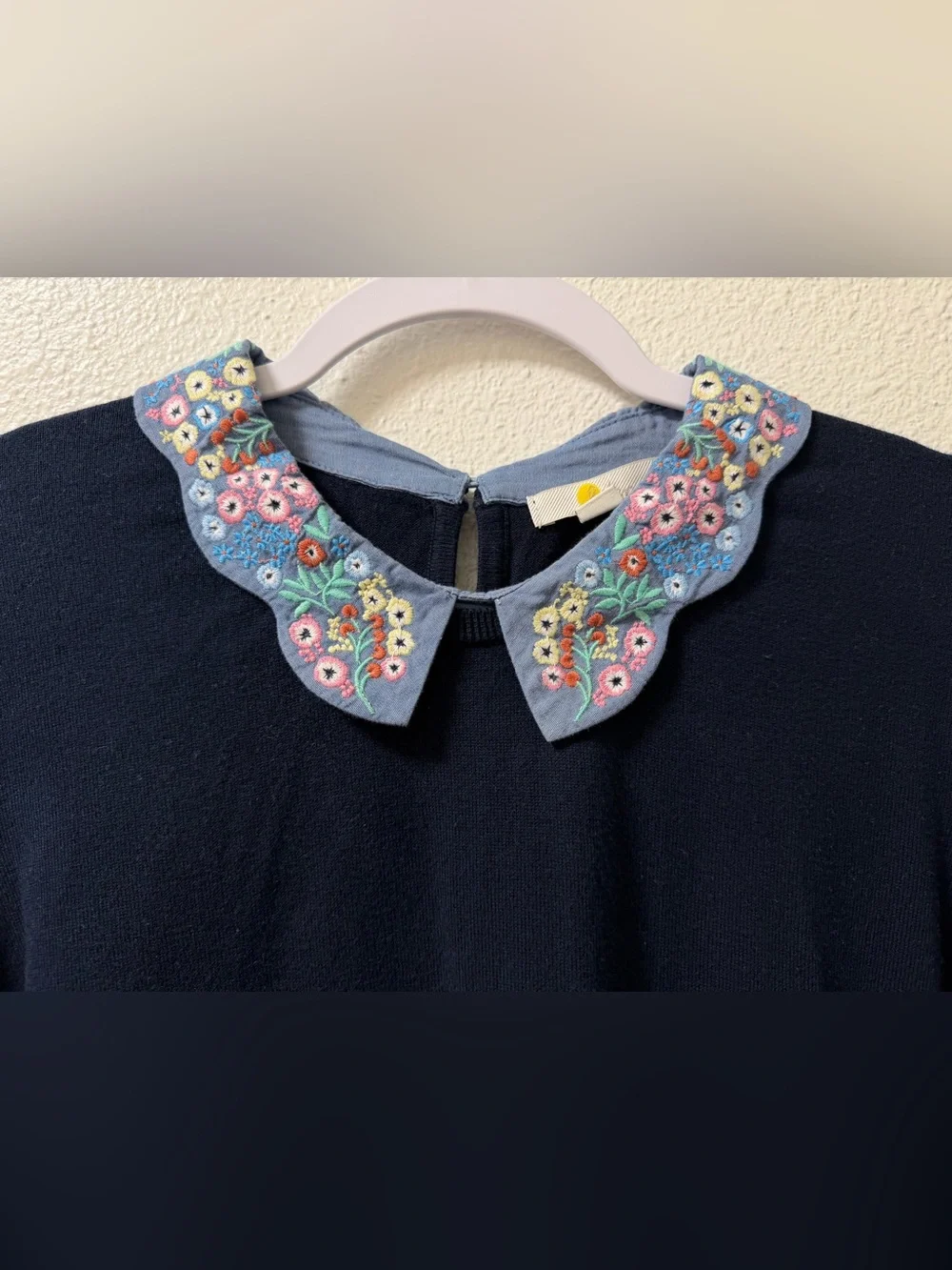 Boden Colette Sweater Floral Embroidered Scalloped Collar Stretch Blue Womens XL - Picture 4 of 9
